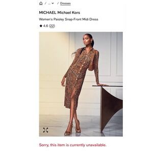 Michael Kors Paisley Regency Dress Sz-XS Orange Stretchy Midi Witchy Whimsygoth
